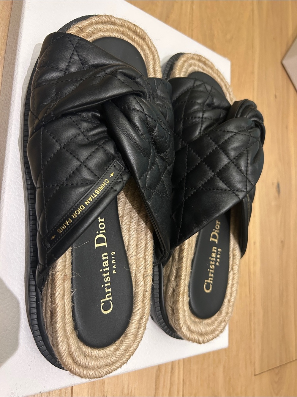 Dior Black Cannage Quilted DTwist Leather Slide Sandals